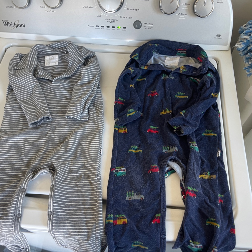 Little Sleepies Play Collection - Striped and  Navy Christmas Truck Rompers